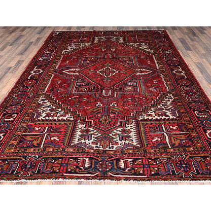 7'8"X11' Carmine Red Vintage Zoroastrian Heris Pure Wool Hand Knotted Rug