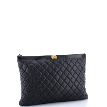 Chanel Boy O Case Clutch Quilted Caviar Large
