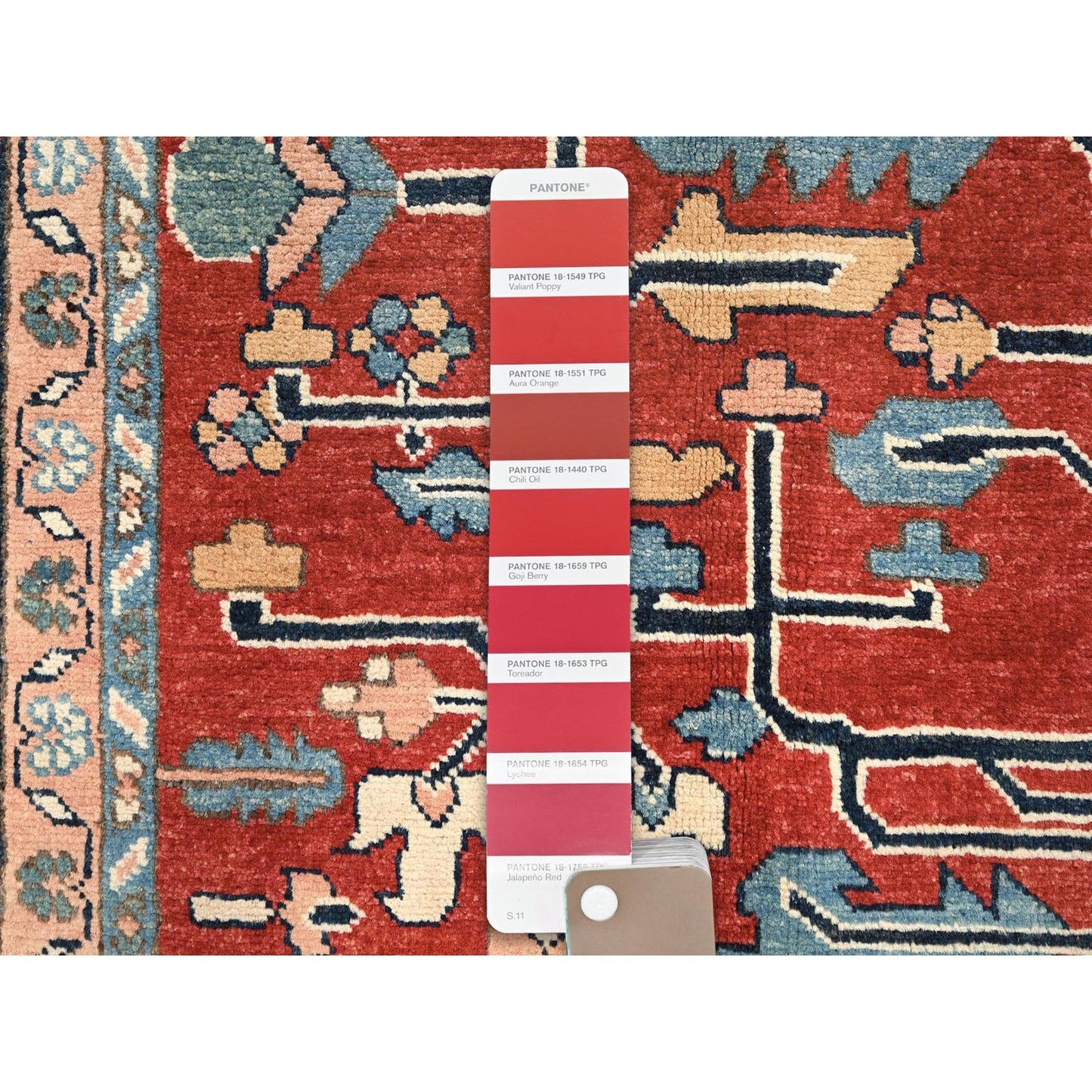 7'10"X9'7" Red Afghan Peshawar Heris All Over Design Hand Knotted Wool Rug