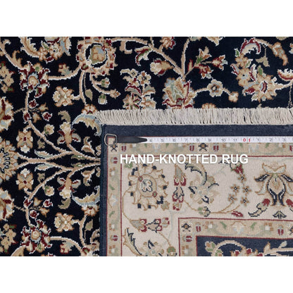 4'X6' Navy Blue Nain All Over Flower Design Wool & Silk Hand Knotted Rug