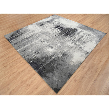 8'1"X8'1" Wool And Silk Ivory Abstract Design Hand Knotted Square Rug