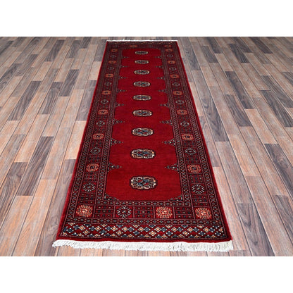 2'7"x7'10" Scarlet Red Princess Bokara Soft Wool Hand Knotted Runner Rug