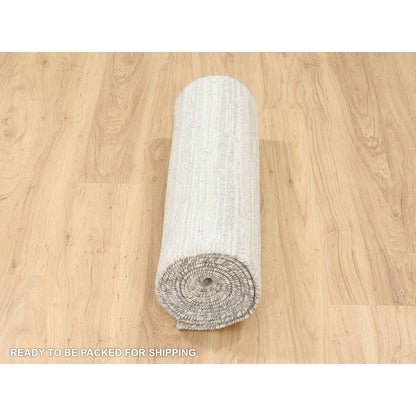 2'7"X12' Hand Spun Undyed Natural Wool Modern Ivory Runner Rug