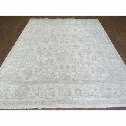 8'3"x9'8" Ivory White Wash Peshawar Organic Wool Hand Knotted Rug