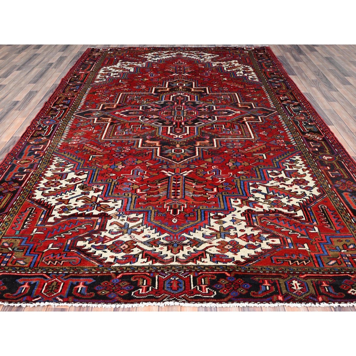 8'X11' Sox Red Antique Zoroastrian Heris Wool Hand Knotted Oriental Rug