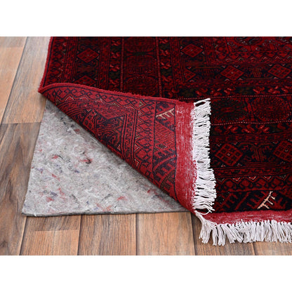 6'5"x9'5" Red Turkaman with Khoja Roshni Design Hand Knotted Soft Wool Rug