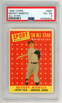Mickey Mantle 1958 Topps All Star #487 Psa 4