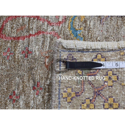 3'1"X12' Brown Silk With Wool Vase Design Hand Knotted Runner Rug