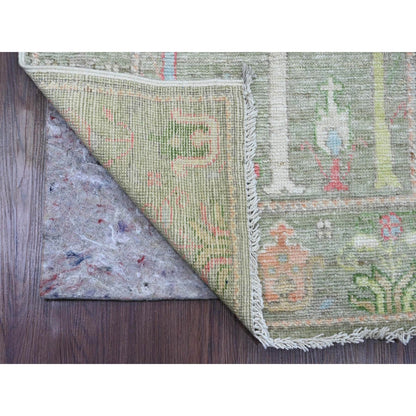 2'8"X10' Green Angora Oushak Tree Design All Wool Hand Knotted Runner Rug