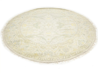 Hand-Knotted Cream Round Oushak Chobi Oriental