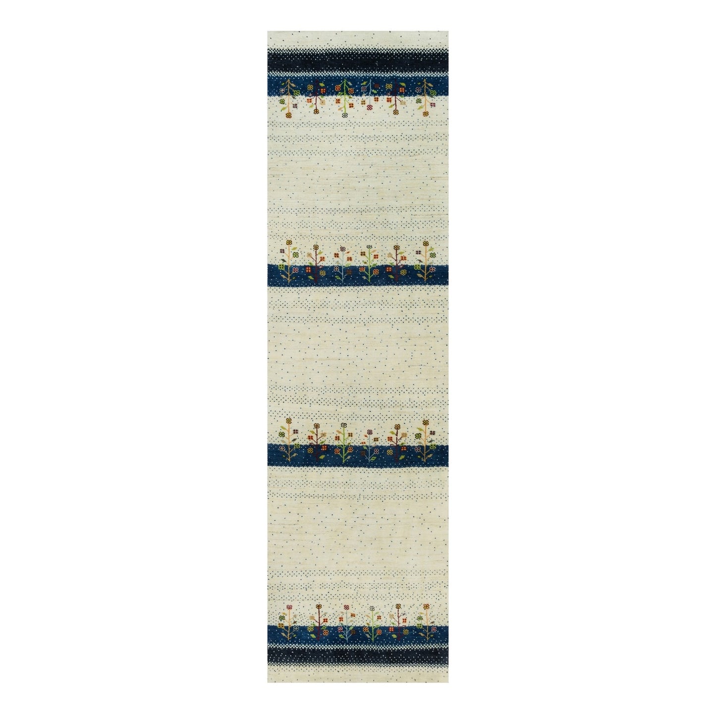 2'7"x9'6" Retro White Lori Buft Gabbeh Tree Design 100% Wool Runner Rug