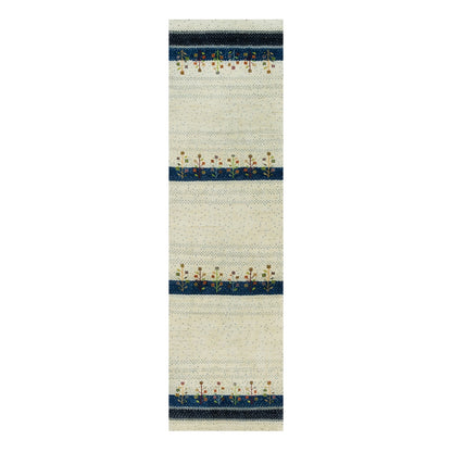 2'7"x9'6" Retro White Lori Buft Gabbeh Tree Design 100% Wool Runner Rug