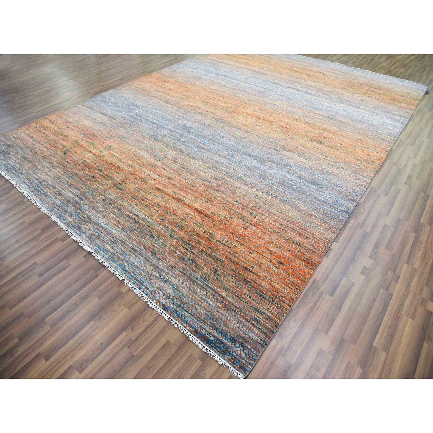 10'3"X14' Orange Modern Chiaroscuro Collection Hand Knotted Wool Rug
