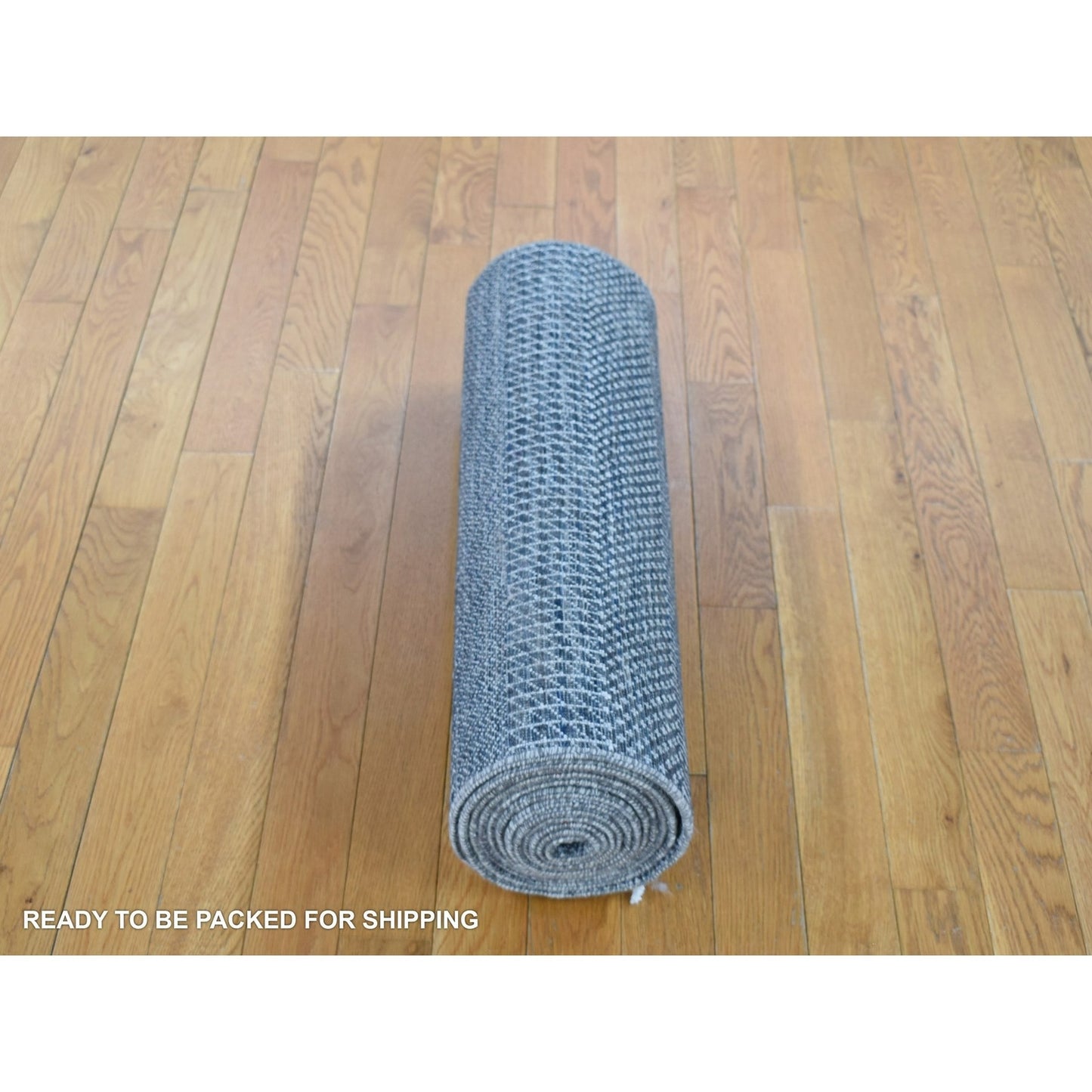 2'7"X14'1" Black Modern Grass Design Handknotted Wool And Silk Runner Rug