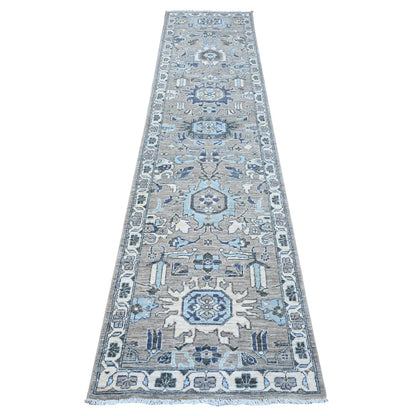 2'5"X10'8" Repose Gray Karajeh Design Hand Knotted Runner Oriental Rug