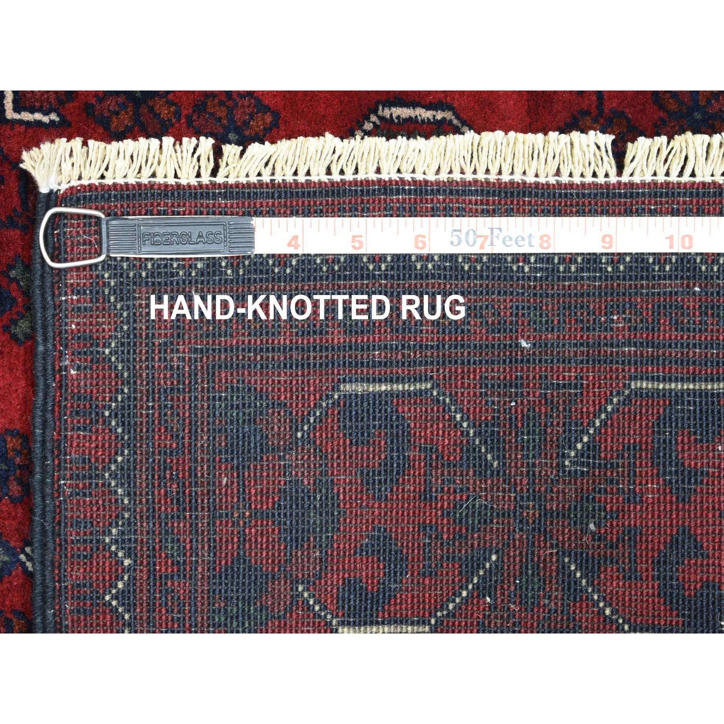 3'X12'8" Deep Red Afghan Khamyab Velvety Wool Hand Knotted Runner Rug