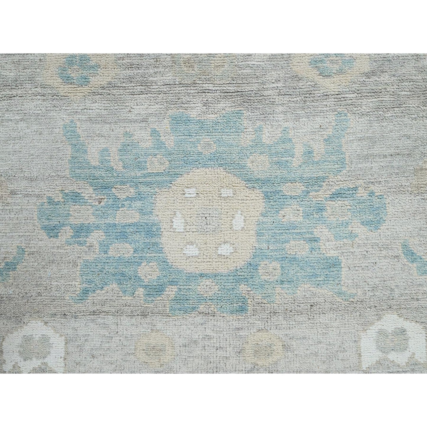 9'2"X11'10" Oyster Gray Afghan Oushak Leaf Design All Wool Hand Knotted Rug