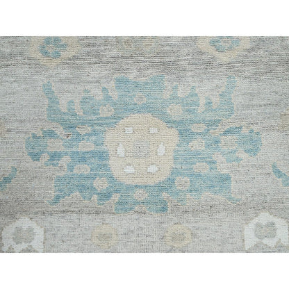9'2"X11'10" Oyster Gray Afghan Oushak Leaf Design All Wool Hand Knotted Rug