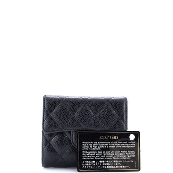 Chanel Cc Compact Classic Flap Wallet Quilted Caviar