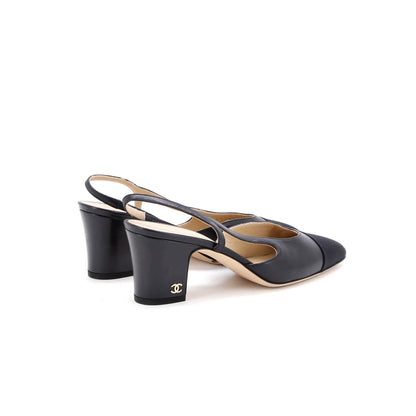 Chanel Womens Cap Toe Slingback Pumps Leather