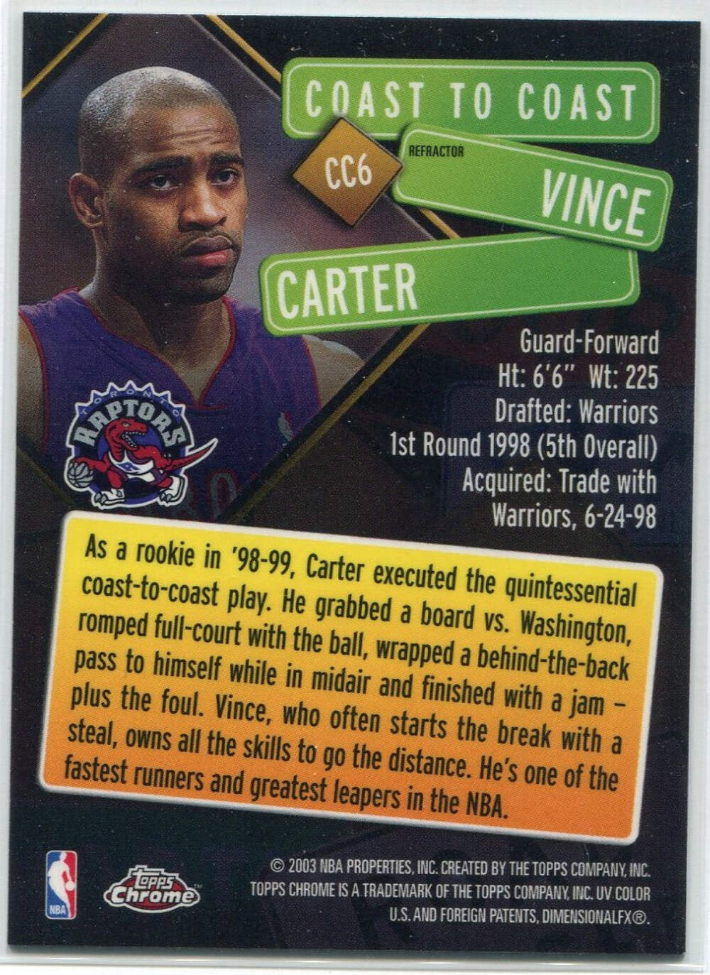 Vince Carter 2002 - 2003 Topps Chrome Coast To