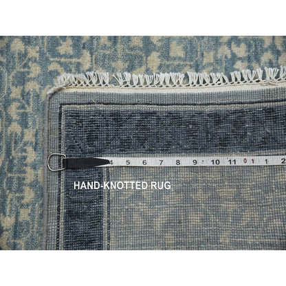 3'1"X5'1" Blue Modern Design Organic Wool Hand Knotted Oriental Rug