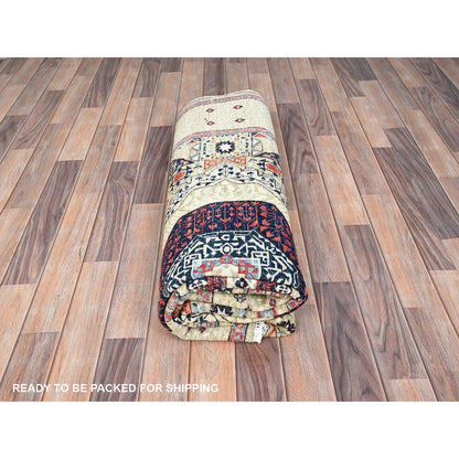 5'10"X8'10" Ecru Brown Soft Wool Hand Knotted Dynasty Design 200 Kpsi Rug