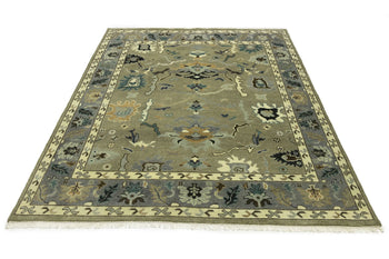 Khaki Floral Oushak Chobi Oriental Rug Handmade