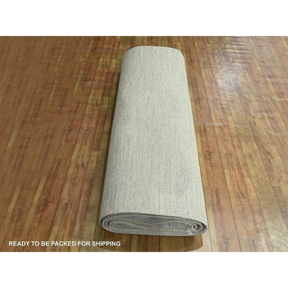 10'X14' Ivory Modern Grass Design Hand Knotted Wool And Silk Oriental Rug