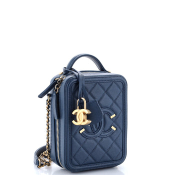 Chanel Filigree Vertical Vanity Case Quilted Caviar