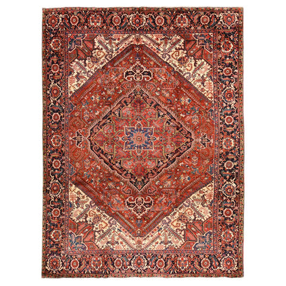9'8"X13' Red Semi Antique Zoroastrian Heris Clean Hand Knotted Wool Rug
