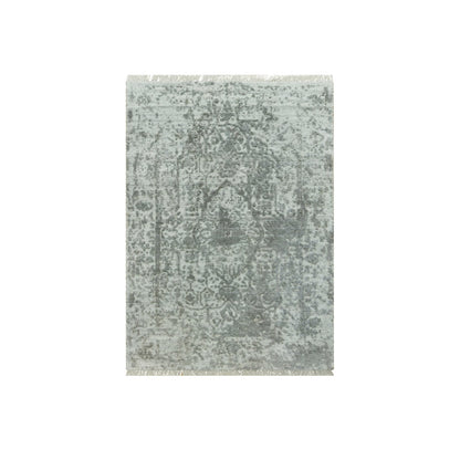 Rug 2'x3'2" Gray Broken Zoroastrian Hand Knotted Wool and Silk Oriental