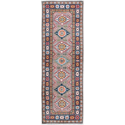2'X5'9" Brown Kazak With Tribal Design Hand Knotted Soft Wool Runner Rug