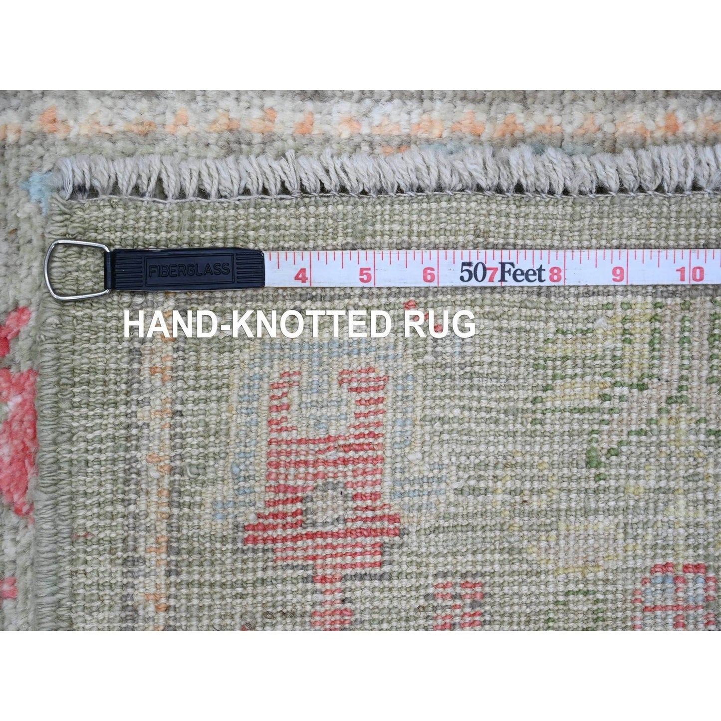 2'9"X9'10" Green Angora Oushak Tree Design Wool Hand Knotted Runner Rug