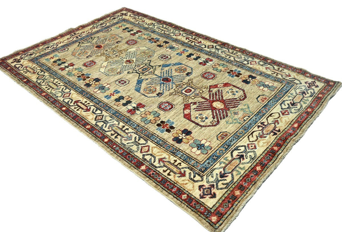 4x6 Handmade Kazak Oriental Rug Tribal Geometric Wool Design Farmhouse Style