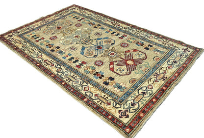 4x6 Handmade Kazak Oriental Rug Tribal Geometric Wool Design Farmhouse Style