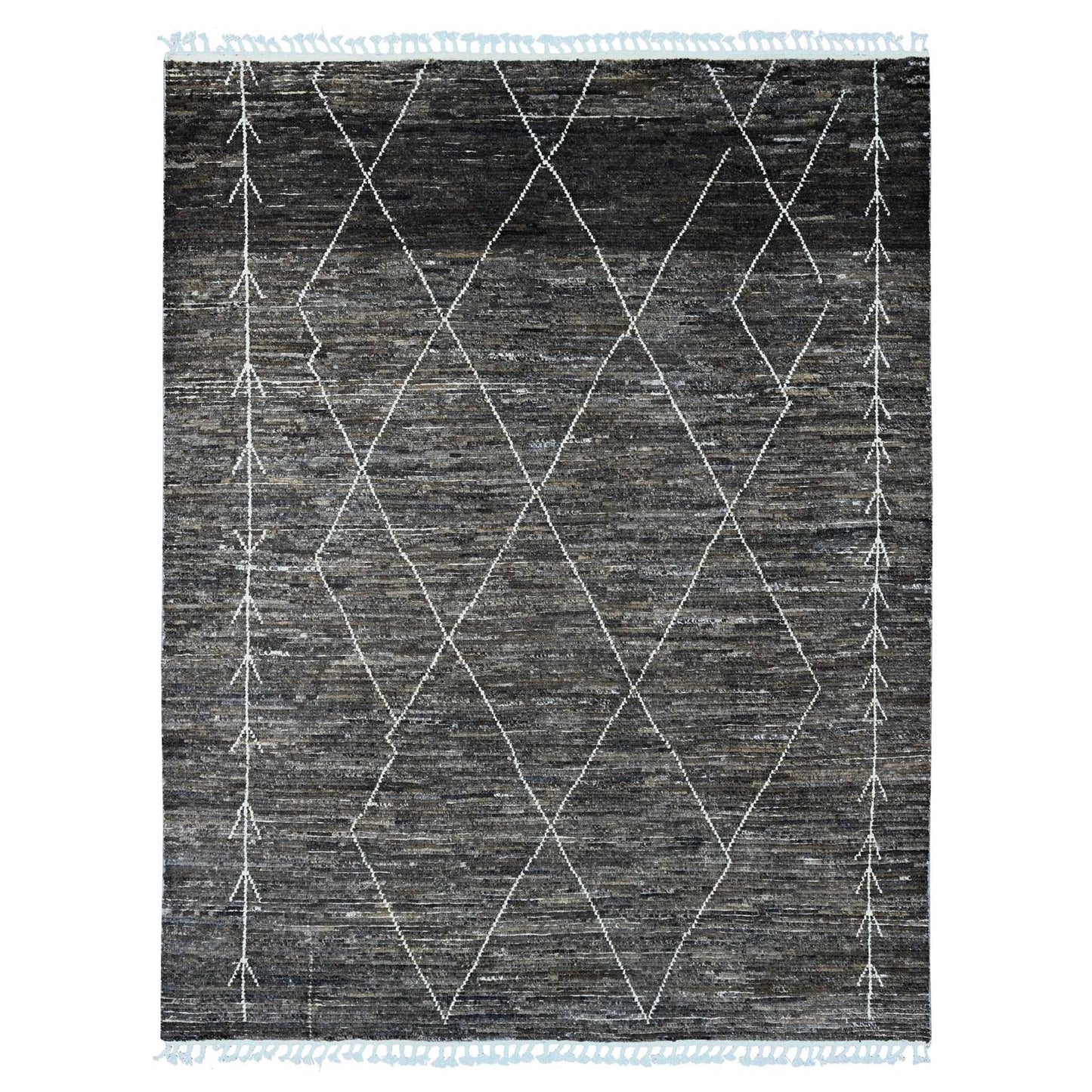 8'X10' Brown Moroccan Weave Geometric Design Hand Knotted Soft Wool Rug