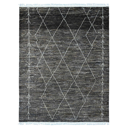 8'X10' Brown Moroccan Weave Geometric Design Hand Knotted Soft Wool Rug