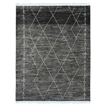 8'X10' Brown Moroccan Weave Geometric Design Hand Knotted Soft Wool Rug