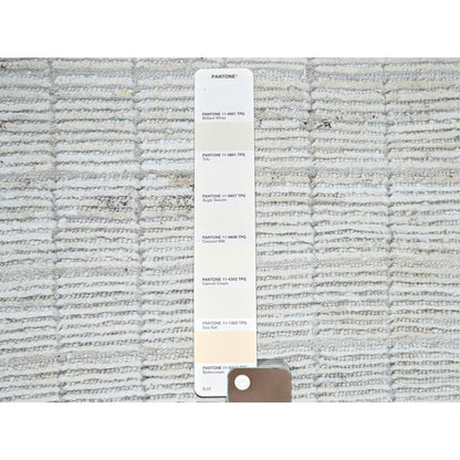 2'4"X3' Ivory Moroccan Weave With Squares Design Wool Hand Knotted Mat Rug