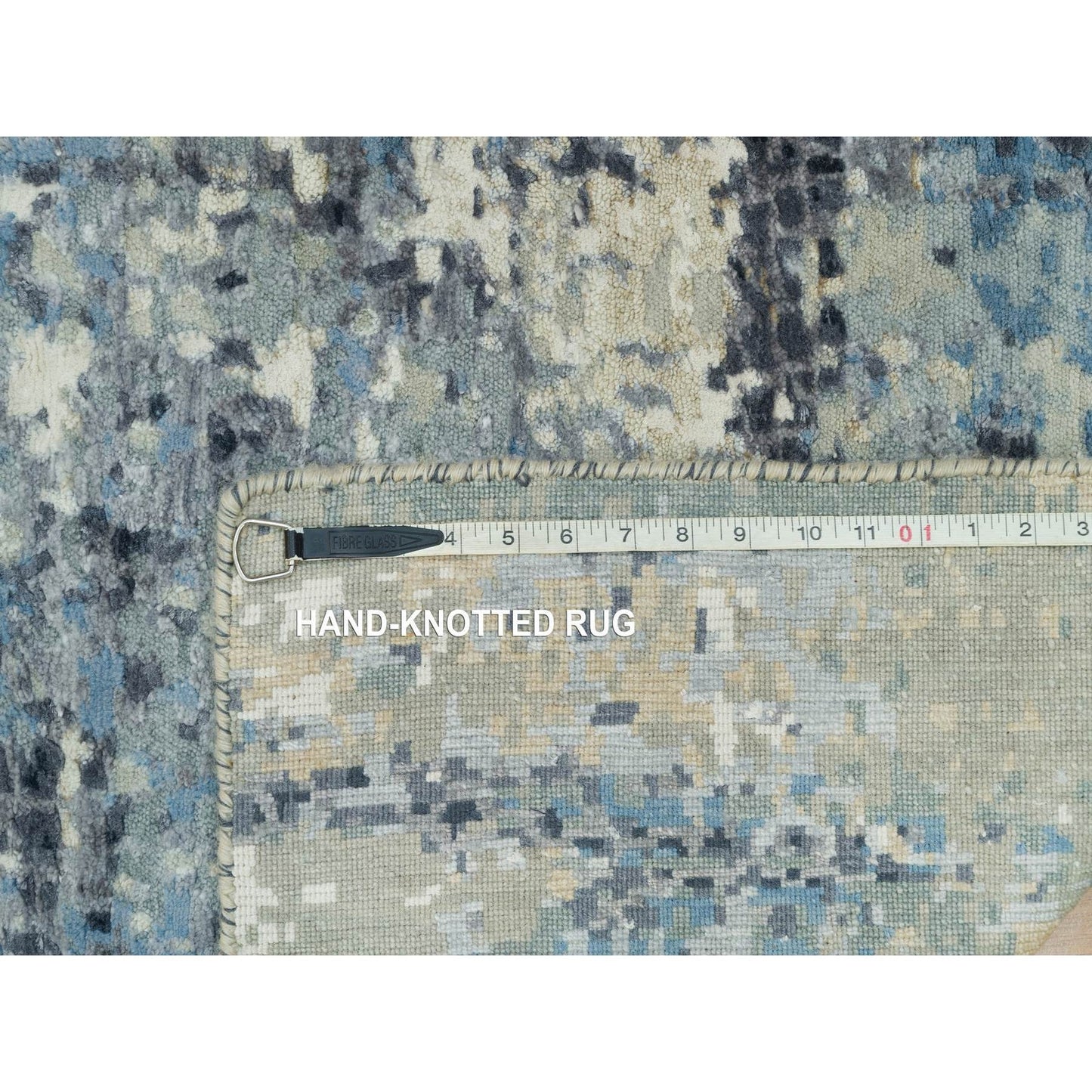 2'6"X12' Nevada Gray Wool And Silk Hand Knotted Modern Design Runner Rug