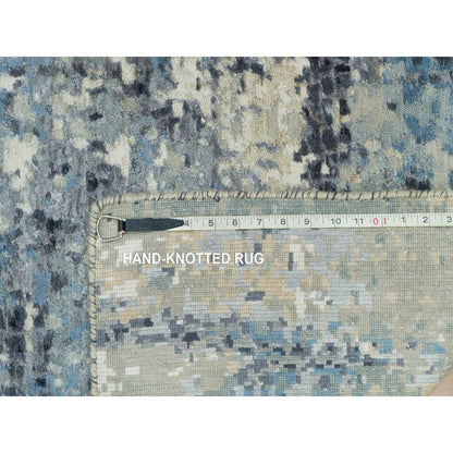 2'6"X12' Nevada Gray Wool And Silk Hand Knotted Modern Design Runner Rug