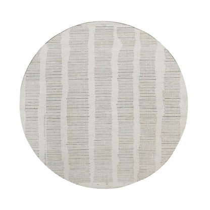 7'9"X7'9" Ivory Natural Wool Round Rug Hand Woven Flat Weave With Pile