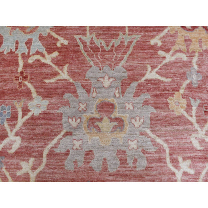 11'9"X14'8" Coral Red Hand Knotted Afghan Angora Oushak Natural Wool Rug
