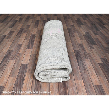 9'2"X12' Pink Painted Vintage Zoroastrian Tebraz Hand Knotted All Wool Rug