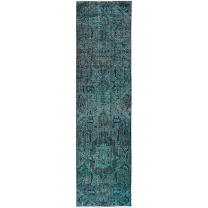 2'6"X9'8" Overdyed Green Vintage Zoroastrian Hand Knotted Wool Runner Rug