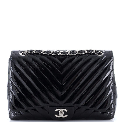 Chanel Classic Single Flap Bag Chevron Patent Jumbo