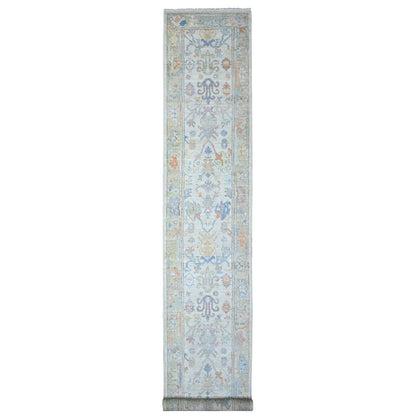 2'7"X15'9" White Smoke Gray Afghan Angora Oushak Xl Runner Oriental Rug