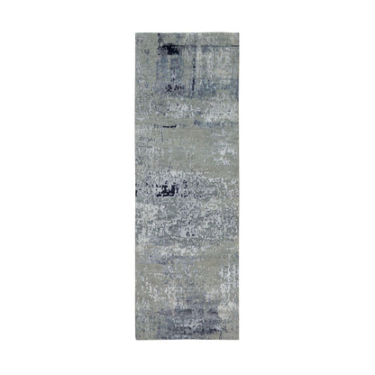 2'8"X7'10" Hand Knotted Silver Blue Modern Abstract Design Runner Rug