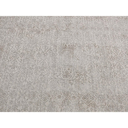 9'10"X14'1" Taupe Fine Jacquard Loomed Wool Silk Zoroastrian Design Rug